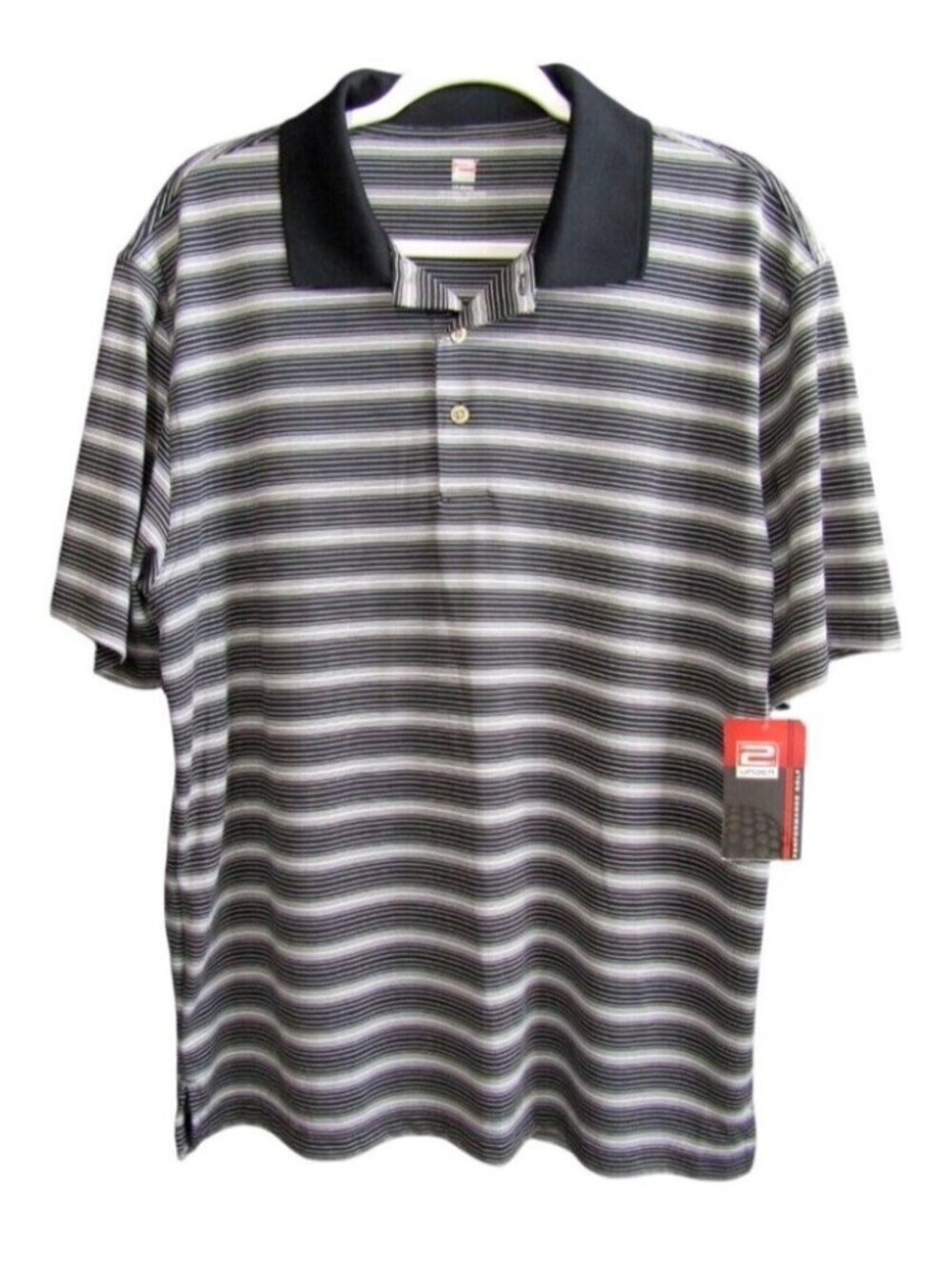 2 Under Black White Stripe Golf Polo Shirt Mens Size L Performance New Tag